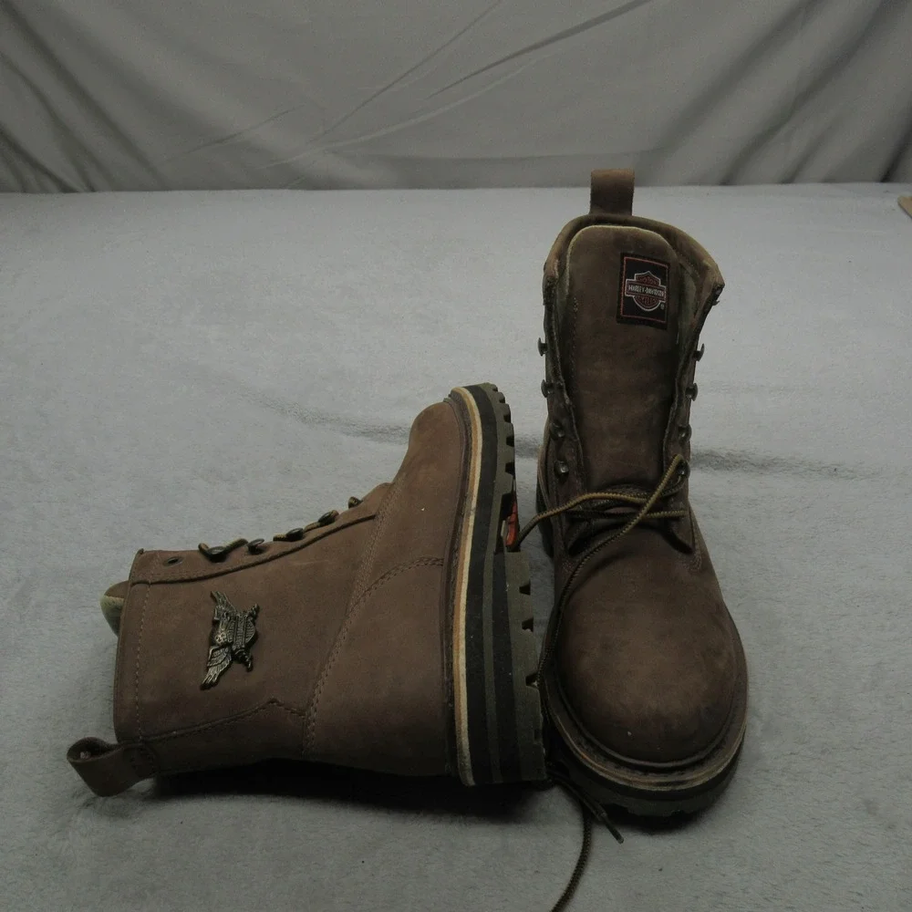 Harley Davidson Men 8 Boots Lace Up Brown Leather Biker Combat Motorcycle Rugged